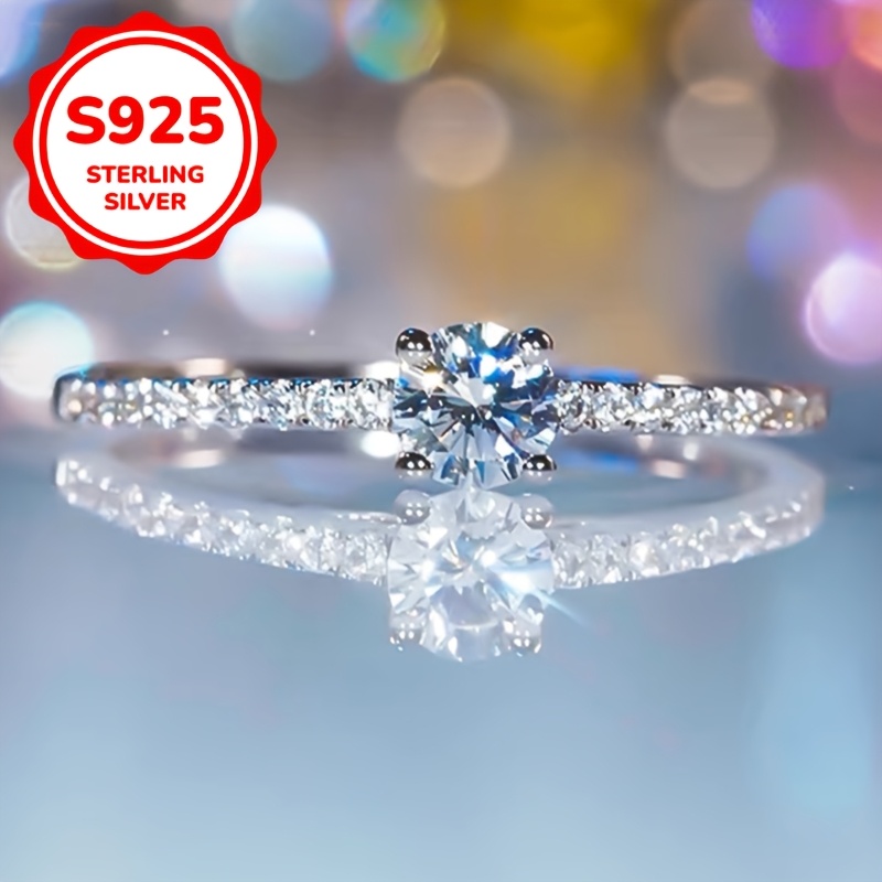 925 Silver Round Engagement Ring with Synthetic Gemstone & Sparkling Accents